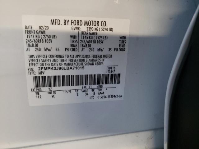 Photo 10 from auction – 2020 FORD EDGE SEL with VIN 2FMPK3J96LBA71015