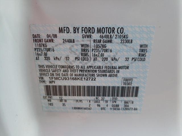 Photo 10 from auction – 2008 FORD ESCAPE XLT with VIN 1FMCU93168KE12722