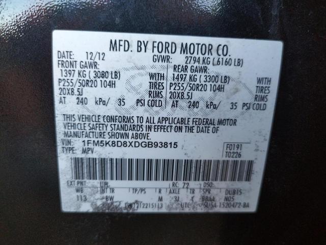 Photo 10 from auction – 2013 FORD EXPLORER X with VIN 1FM5K8D8XDGB93815