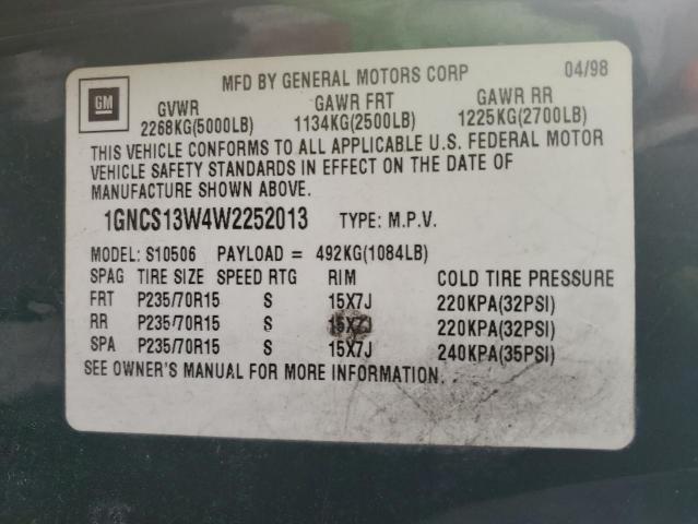 Photo 10 from auction – 1998 CHEVROLET BLAZER with VIN 1GNCS13W4W2252013