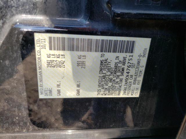 Photo 10 from auction – 2012 NISSAN ALTIMA BAS with VIN 1N4AL2AP0CN476751