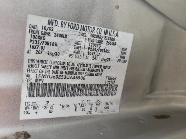 Photo 10 from auction – 2003 FORD EXPLORER S with VIN 1FMYU60E53UA46986