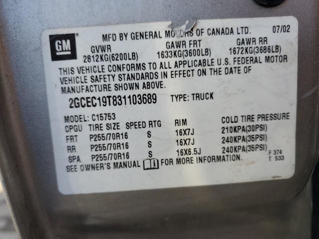Photo 10 from auction – 2003 CHEVROLET SILVERADO with VIN 2GCEC19T831103689