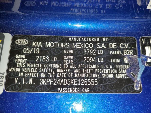 Photo 10 from auction – 2019 KIA FORTE FE with VIN 3KPF24AD5KE126555