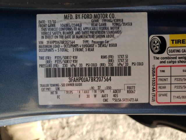 Photo 10 from auction – 2011 FORD FUSION SEL with VIN 3FAHP0JA7BR207564