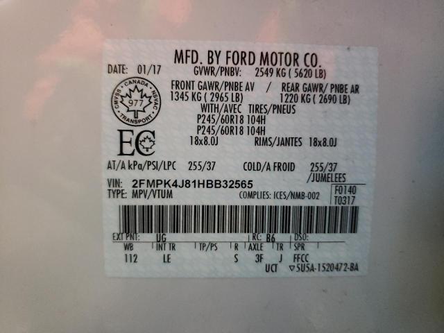 Photo 10 from auction – 2017 FORD EDGE SEL with VIN 2FMPK4J81HBB32565