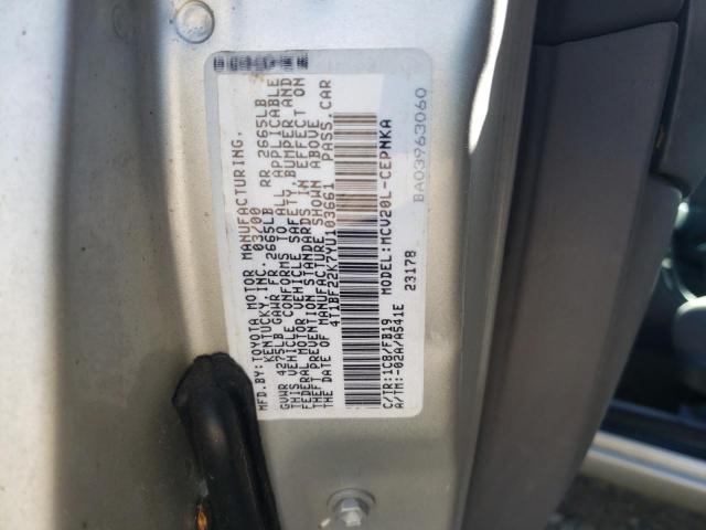 Photo 10 from auction – 2000 TOYOTA CAMRY LE with VIN 4T1BF22K7YU103661