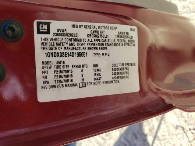 Photo 10 from auction – 2004 CHEVROLET VENTURE with VIN 1GNDX03E14D195651