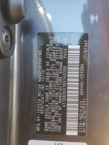 Photo 10 from auction – 2011 TOYOTA CAMRY HYBR with VIN 4T1BB3EK1BU140399