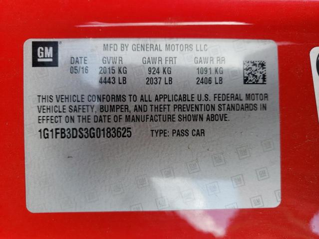 Photo 10 from auction – 2016 CHEVROLET CAMARO LT with VIN 1G1FB3DS3G0183625