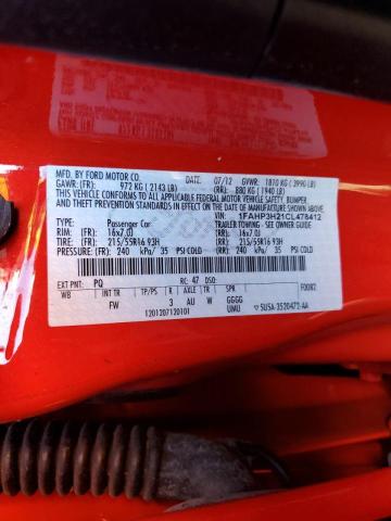 Photo 10 from auction – 2012 FORD FOCUS SEL with VIN 1FAHP3H21CL478412