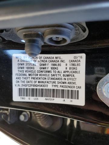 Photo 10 from auction – 2016 HONDA CIVIC LX with VIN 2HGFC2F69GH543072