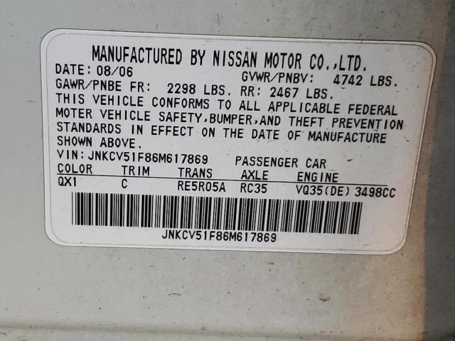 Photo 10 from auction – 2006 INFINITI G35 with VIN JNKCV51F86M617869