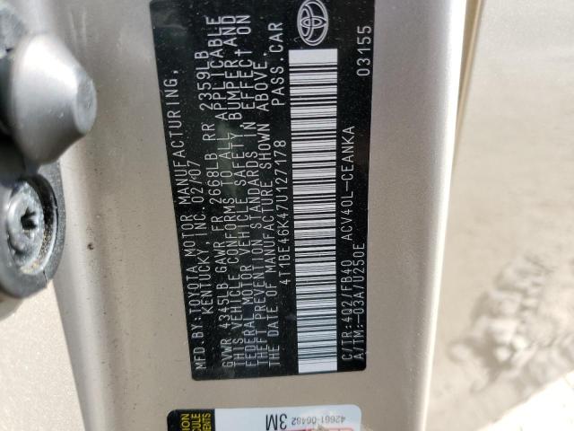 Photo 10 from auction – 2007 TOYOTA CAMRY CE with VIN 4T1BE46K47U127178