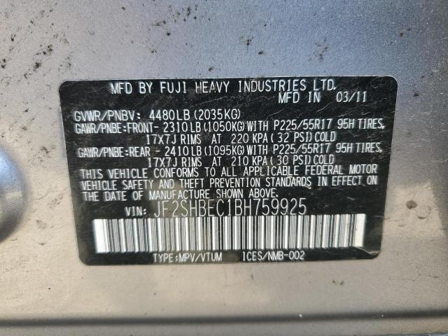 Photo 10 from auction – 2011 SUBARU FORESTER L with VIN JF2SHBEC1BH759925