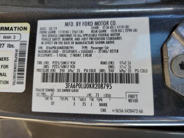 Photo 10 from auction – 2019 FORD FUSION SE with VIN 3FA6P0LU0KR208795