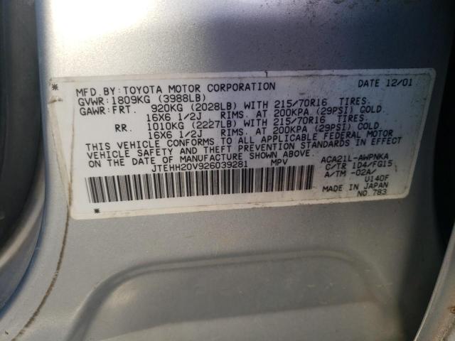Photo 10 from auction – 2002 TOYOTA RAV4 with VIN JTEHH20V926039281