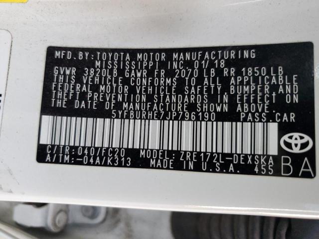 Photo 10 from auction – 2018 TOYOTA COROLLA L with VIN 5YFBURHE7JP796190