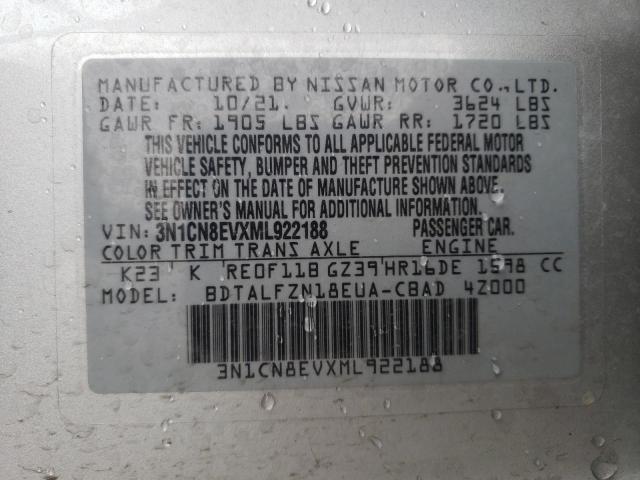 Photo 10 from auction – 2021 NISSAN VERSA SV with VIN 3N1CN8EVXML922188