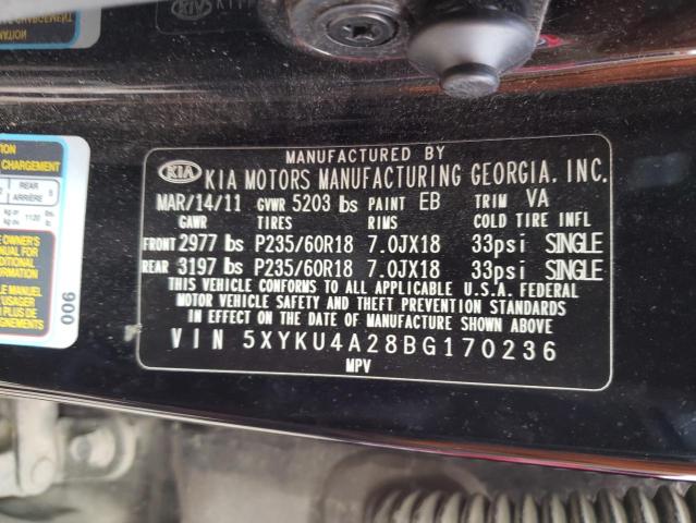 Photo 10 from auction – 2011 KIA SORENTO EX with VIN 5XYKU4A28BG170236