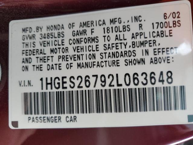Photo 10 from auction – 2002 HONDA CIVIC EX with VIN 1HGES26792L063648