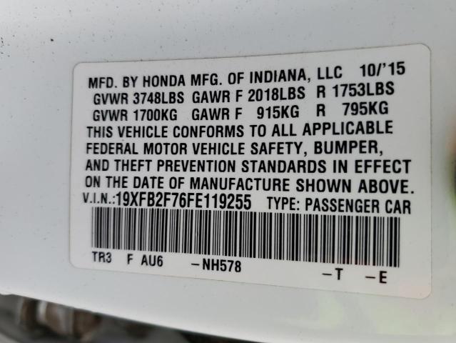 Photo 10 from auction – 2015 HONDA CIVIC SE with VIN 19XFB2F76FE119255