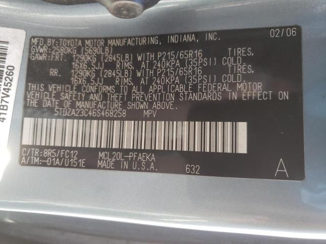 Photo 10 from auction – 2006 TOYOTA SIENNA CE with VIN 5TDZA23C46S468258