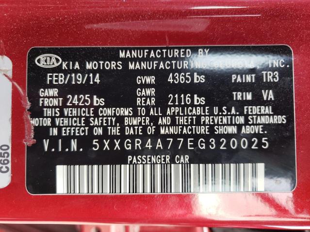 Photo 10 from auction – 2014 KIA OPTIMA SX with VIN 5XXGR4A77EG320025