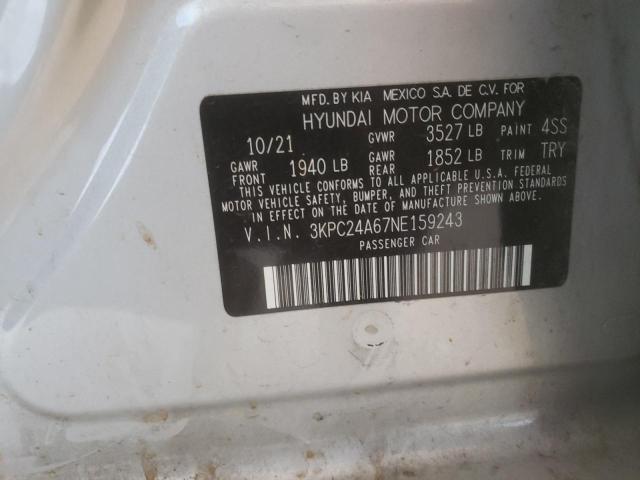 Photo 10 from auction – 2022 HYUNDAI ACCENT SE with VIN 3KPC24A67NE159243