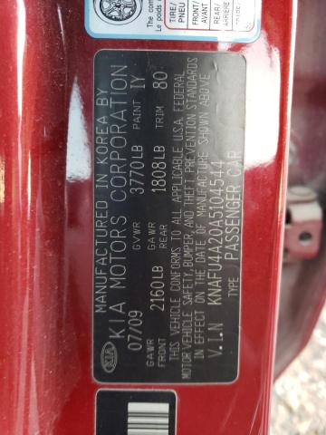 Photo 10 from auction – 2010 KIA FORTE EX with VIN KNAFU4A20A5104544