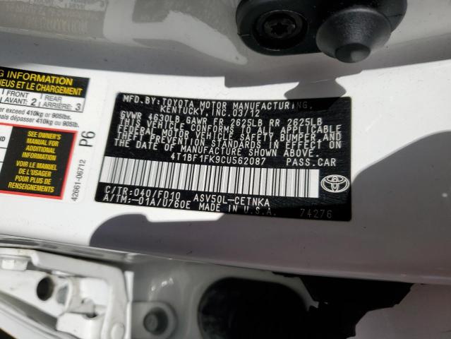 Photo 10 from auction – 2012 TOYOTA CAMRY BASE with VIN 4T1BF1FK9CU562087