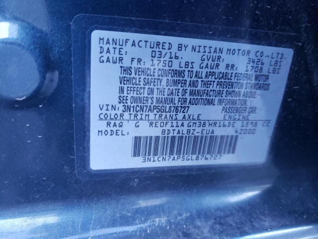 Photo 10 from auction – 2016 NISSAN VERSA S with VIN 3N1CN7AP5GL876727