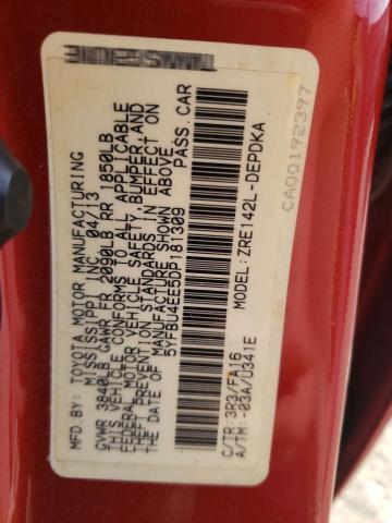Photo 10 from auction – 2013 TOYOTA COROLLA BA with VIN 5YFBU4EE5DP181309