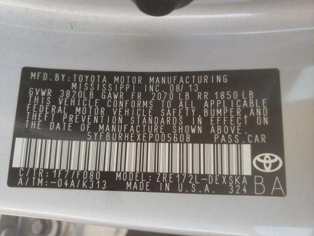 Photo 10 from auction – 2014 TOYOTA COROLLA L with VIN 5YFBURHEXEP005608