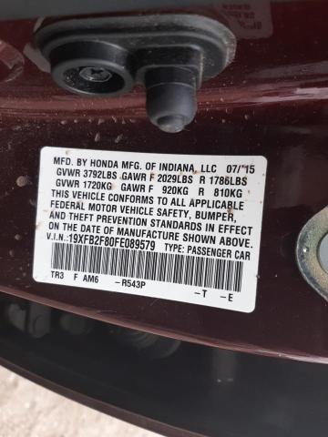 Zdjęcie 10 z aukcji – 2015 HONDA CIVIC EX z VIN 19XFB2F80FE089579