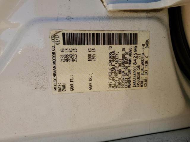 Photo 10 from auction – 2012 NISSAN MAXIMA S with VIN 1N4AA5AP0CC842596