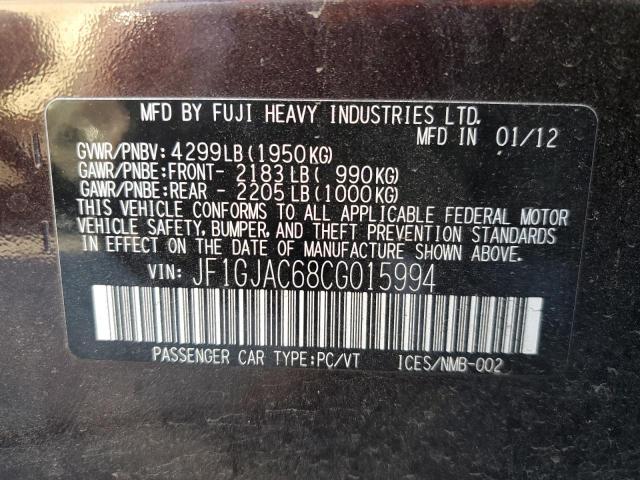 Photo 10 from auction – 2012 SUBARU IMPREZA PR with VIN JF1GJAC68CG015994