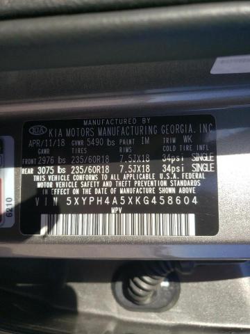 Photo 10 from auction – 2019 KIA SORENTO EX with VIN 5XYPH4A5XKG458604