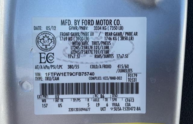 Photo 10 from auction – 2012 FORD F150 SUPER with VIN 1FTFW1ET9CFB75740
