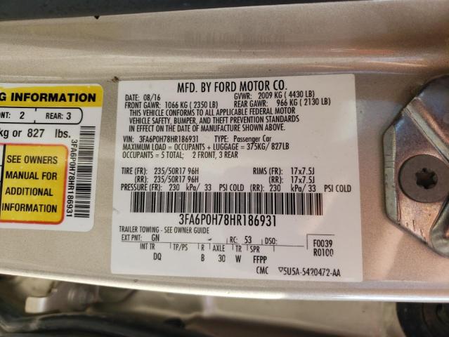 Photo 10 from auction – 2017 FORD FUSION SE with VIN 3FA6P0H78HR186931