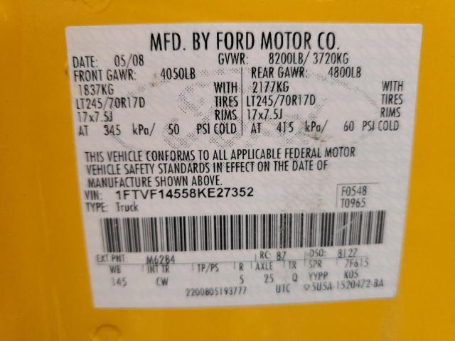 Photo 10 from auction – 2008 FORD F150 with VIN 1FTVF14558KE27352