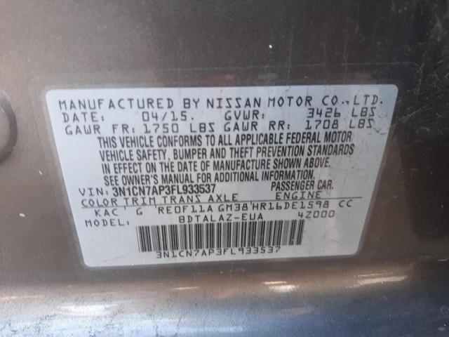 Photo 10 from auction – 2015 NISSAN VERSA S with VIN 3N1CN7AP3FL933537