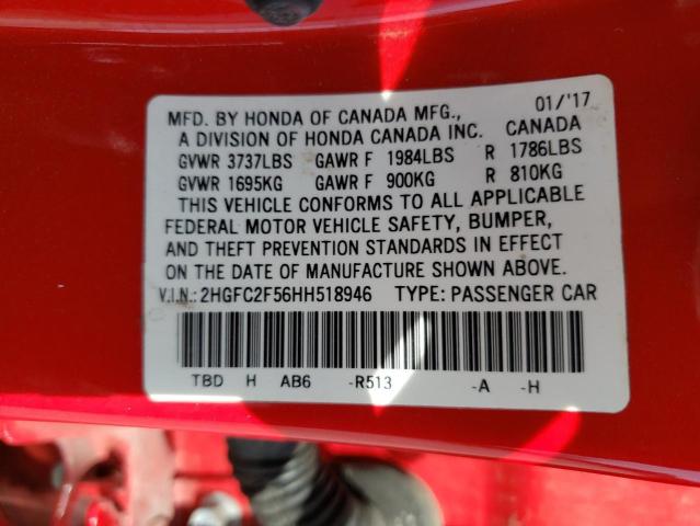 Photo 10 from auction – 2017 HONDA CIVIC LX with VIN 2HGFC2F56HH518946