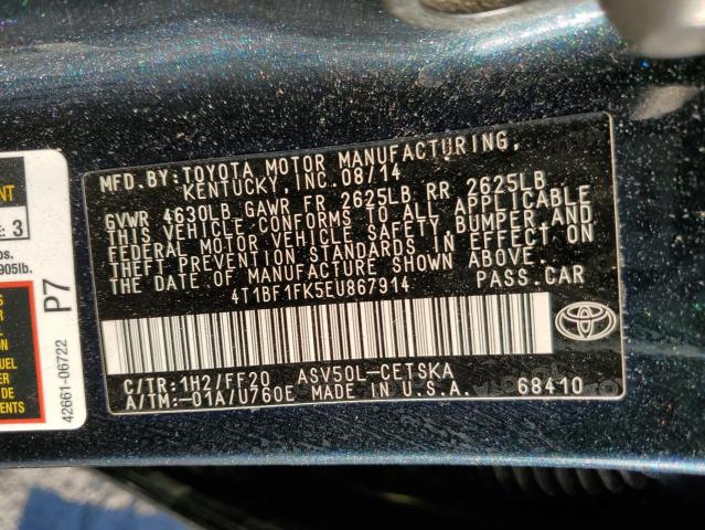 Photo 10 from auction – 2014 TOYOTA CAMRY L with VIN 4T1BF1FK5EU867914