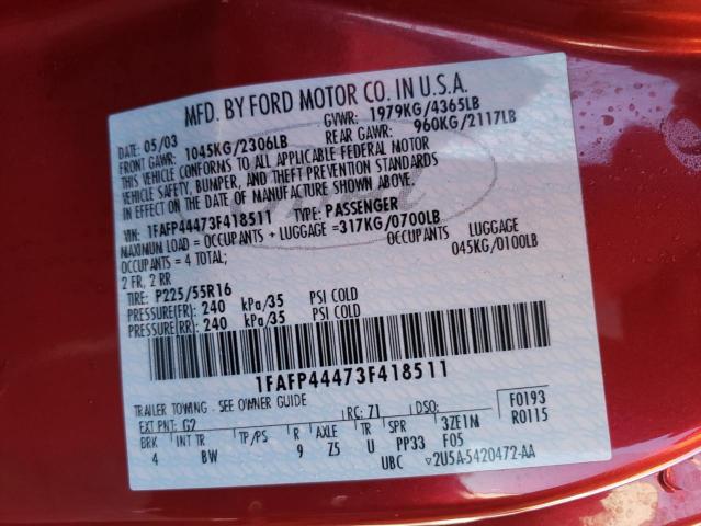 Photo 10 from auction – 2003 FORD MUSTANG with VIN 1FAFP44473F418511