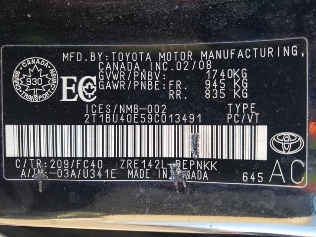 Photo 10 from auction – 2009 TOYOTA COROLLA BA with VIN 2T1BU40E59C013491