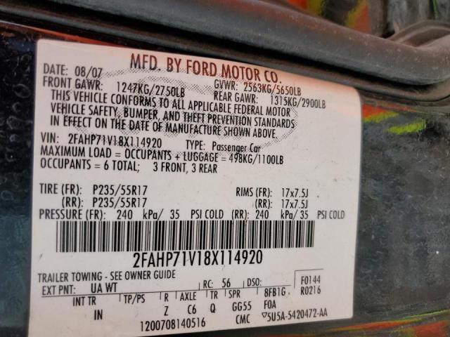 Photo 10 from auction – 2008 FORD CROWN VICT with VIN 2FAHP71V18X114920