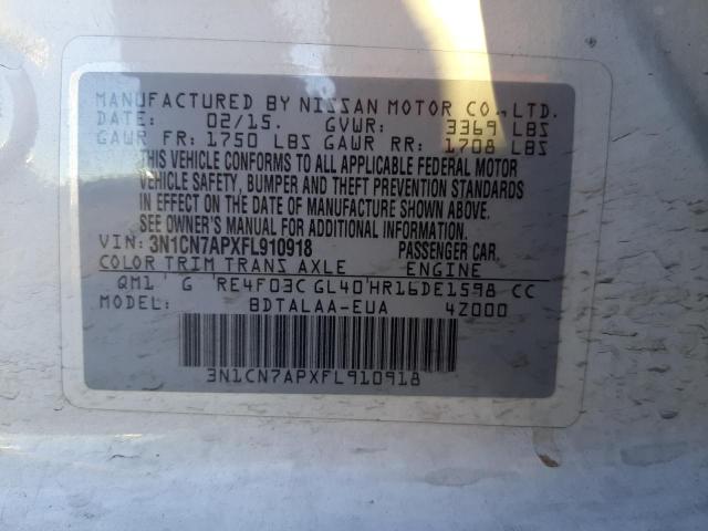 Photo 10 from auction – 2015 NISSAN VERSA S with VIN 3N1CN7APXFL910918