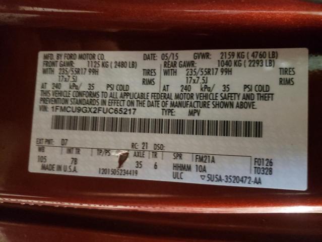 Photo 10 from auction – 2015 FORD ESCAPE SE with VIN 1FMCU9GX2FUC65217
