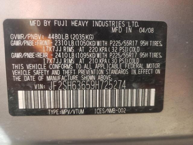 Photo 10 from auction – 2009 SUBARU FORESTER 2 with VIN JF2SH63659H725274